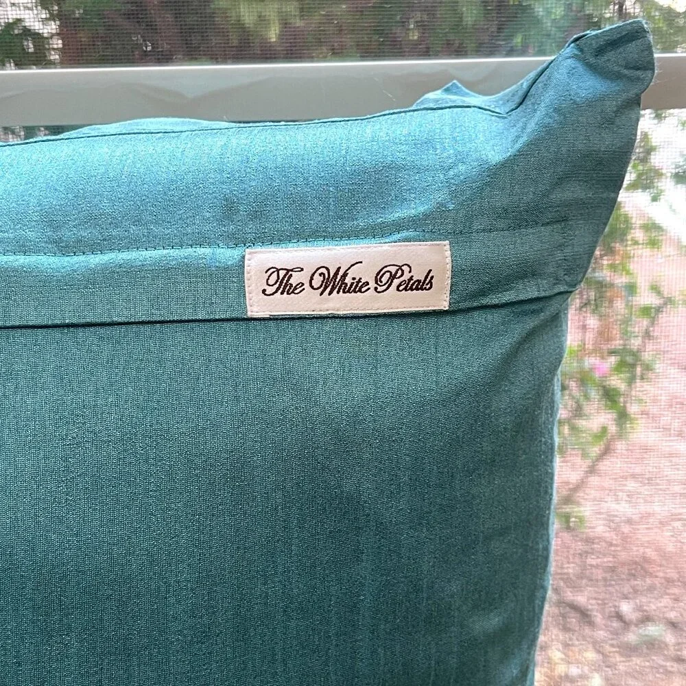 The White Petals Accent Pillow Blue Pleat Square